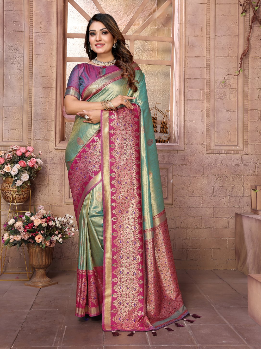 POOJA COUTURE SWARAGNI Pure Banarasi Tissue Silk Saree - Alternate View