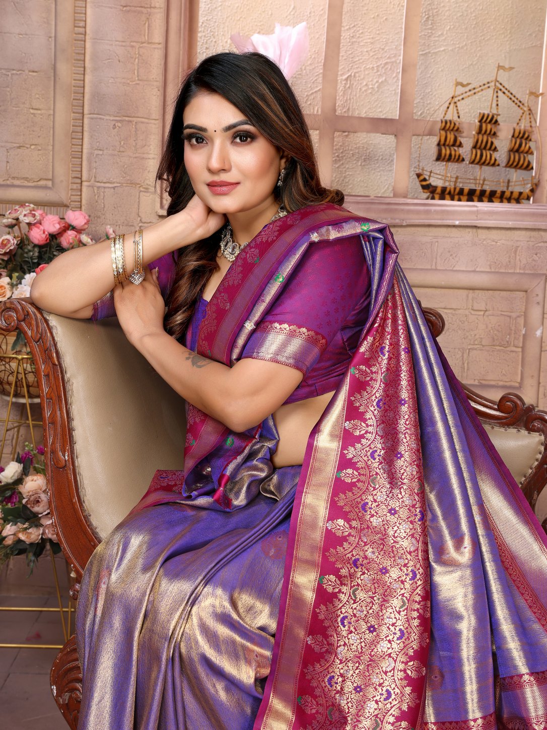 POOJA COUTURE SWARAGNI Pure Banarasi Tissue Silk Saree - Alternate View