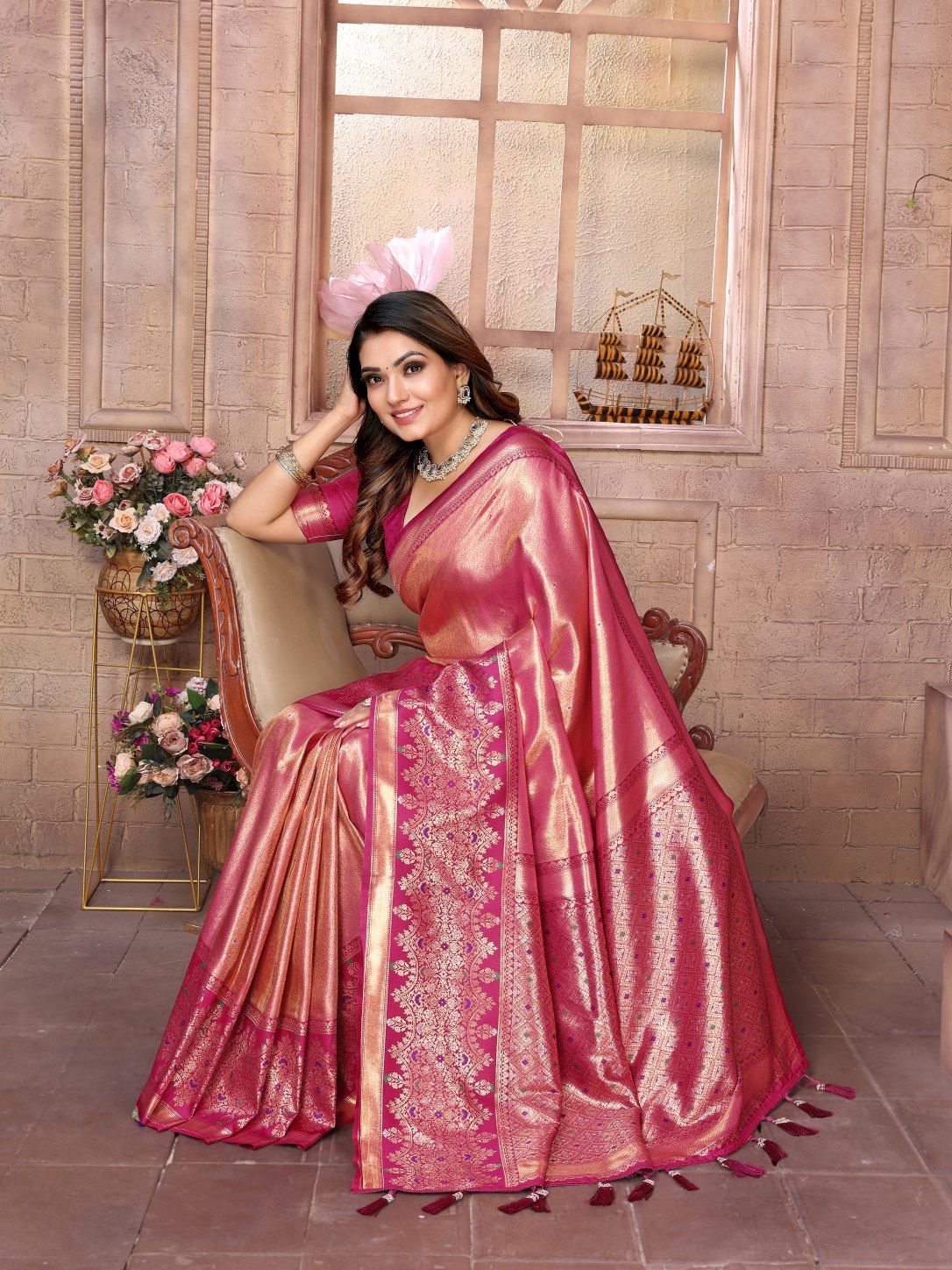 POOJA COUTURE SWARAGNI Pure Banarasi Tissue Silk Saree - Alternate View