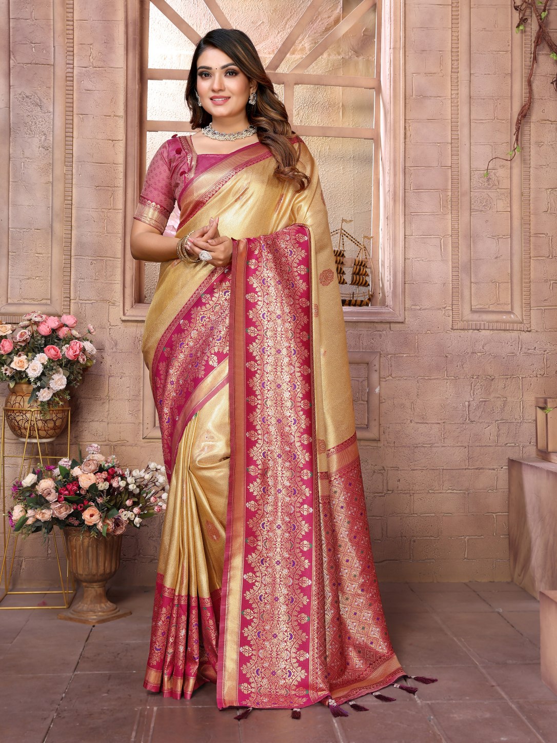 POOJA COUTURE SWARAGNI Pure Banarasi Tissue Silk Saree - Alternate View